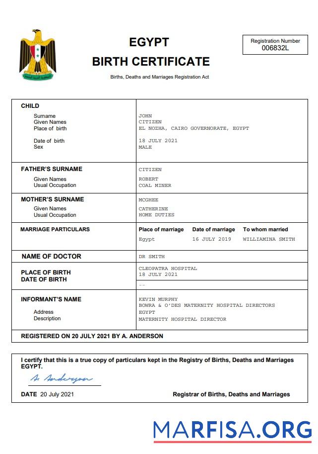 Blank Egypt birth certificate Word and PDF template